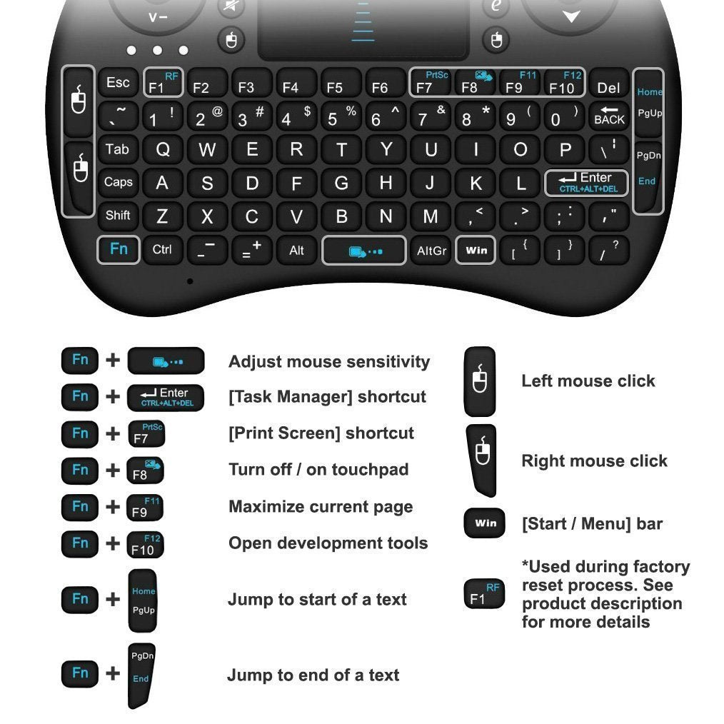 Backlit Mini Wireless keyboard with Touchpad